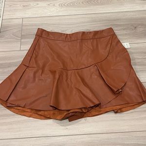 Brown faux leather mini skort